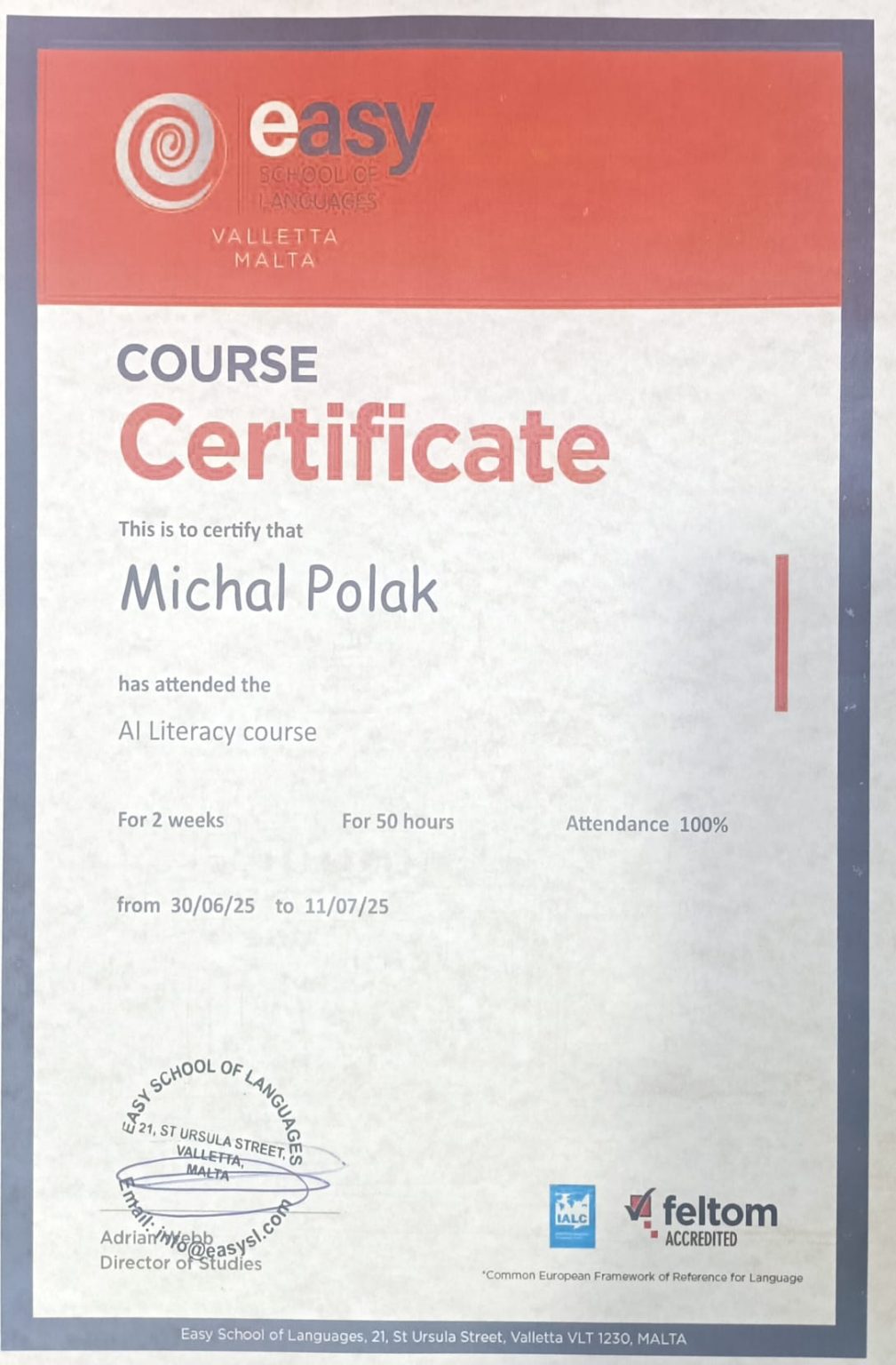 Kurs nauczycieli ZSŁ w Vallettcie na Malcie — lipiec 2025.