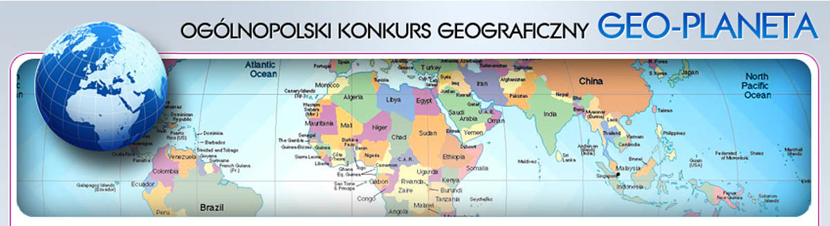 Grafika Ogólnopolskiego Konkursu Geograficznego Geo-Planeta z globusem i mapą Polski