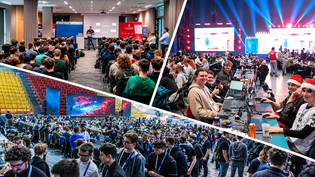 Uczniowie podczas wydarzeń, konkursów i hackathonów informatycznych oraz technologicznych