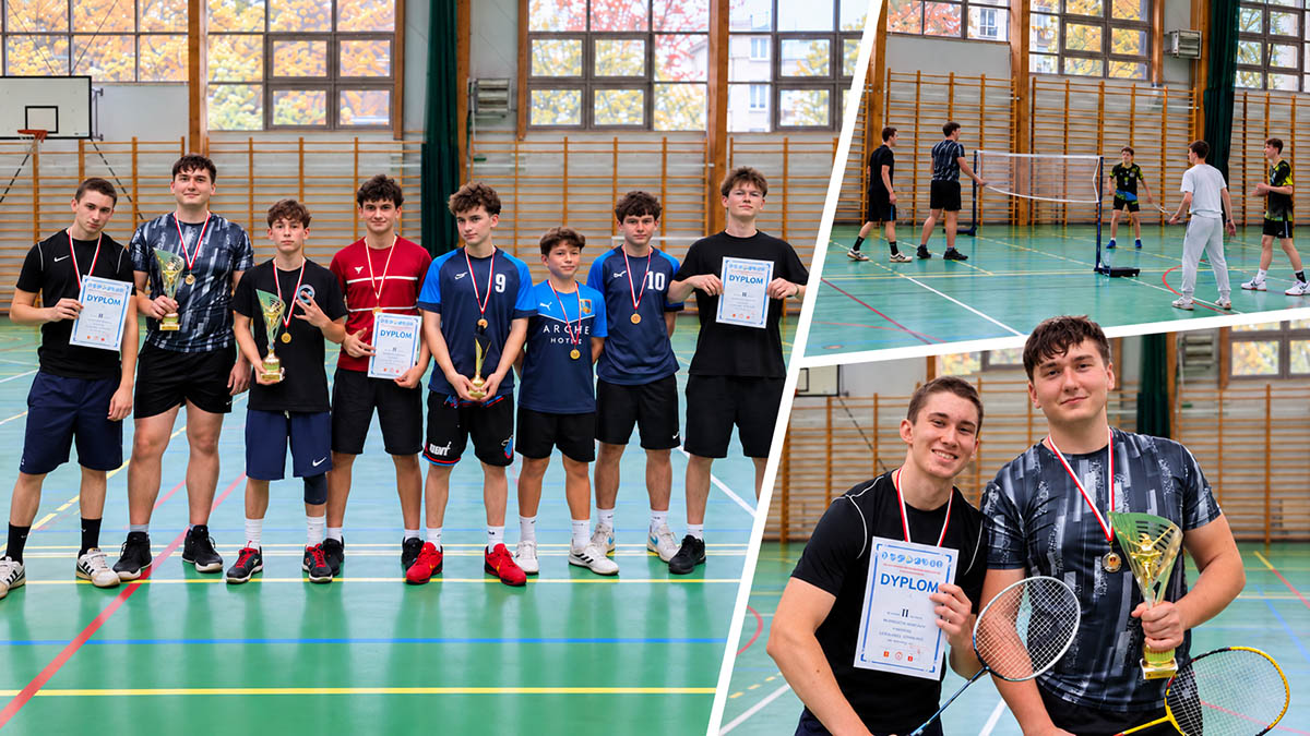 Reprezentacja ZSŁ podczas mistrzostw dzielnicy Praga-Południe szkół średnich w badmintonie