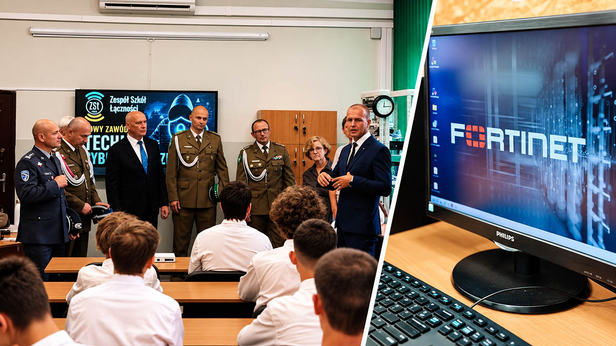 Uczniowie ZSŁ podczas spotkania z przedstawicielami Fortinet w szkolnej pracowni
