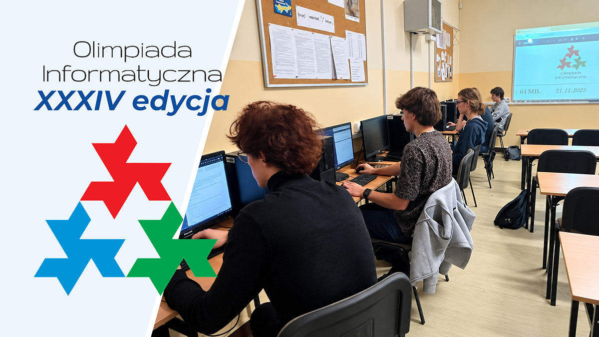 Uczniowie pracujący przy komputerach podczas Olimpiady Informatycznej 2026