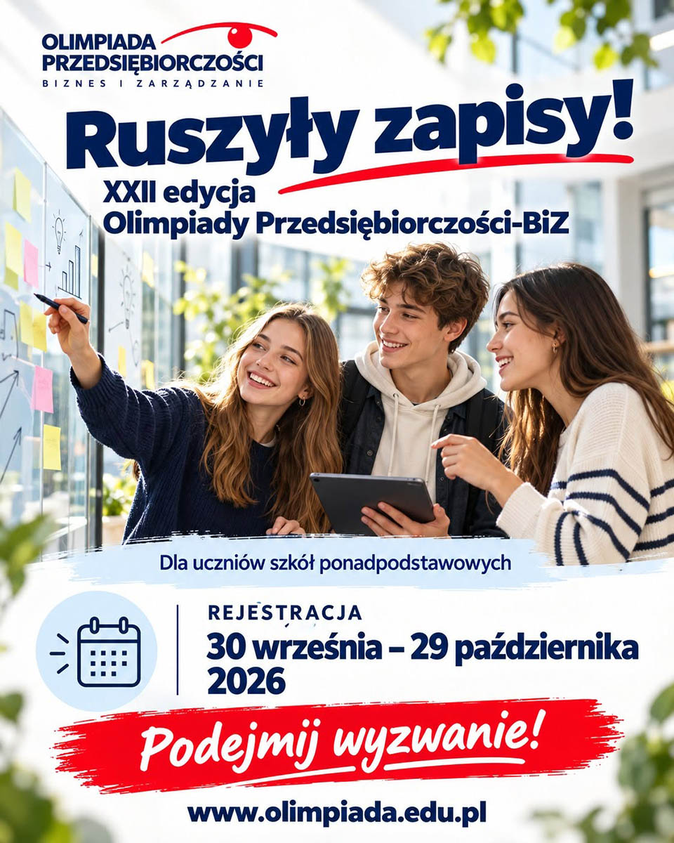 Oficjalny plakat olimpiady przedsiębiorczości - biznes i zarządzanie 2026
