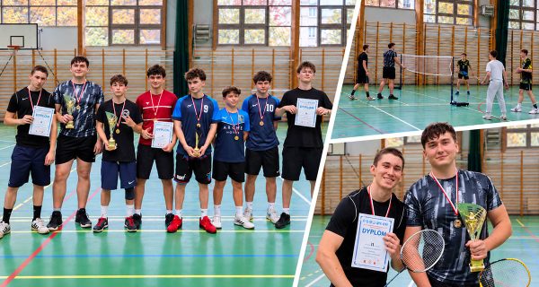 Reprezentacja ZSŁ podczas mistrzostw dzielnicy Praga-Południe szkół średnich w badmintonie