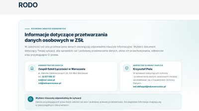 Podgląd strony RODO ZSŁ z informacjami o ochronie danych osobowych.