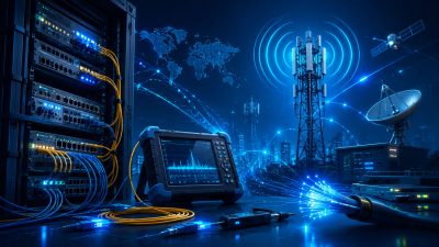 Urządzenia sieciowe i anteny ilustrujące kierunek technik telekomunikacji.